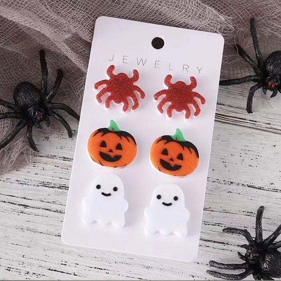 Set of 3 Halloween Earrings Spider Ghost Pumpkin Jack o Lantern - Picture 4 of 6
